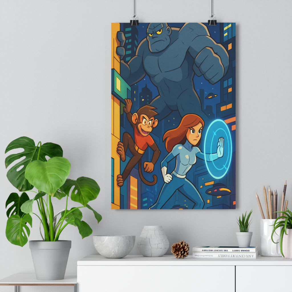 Poster décoratif cartoon urbain coloré rouge bleu chambre bureau héros dynamique énergie moderne 30x46