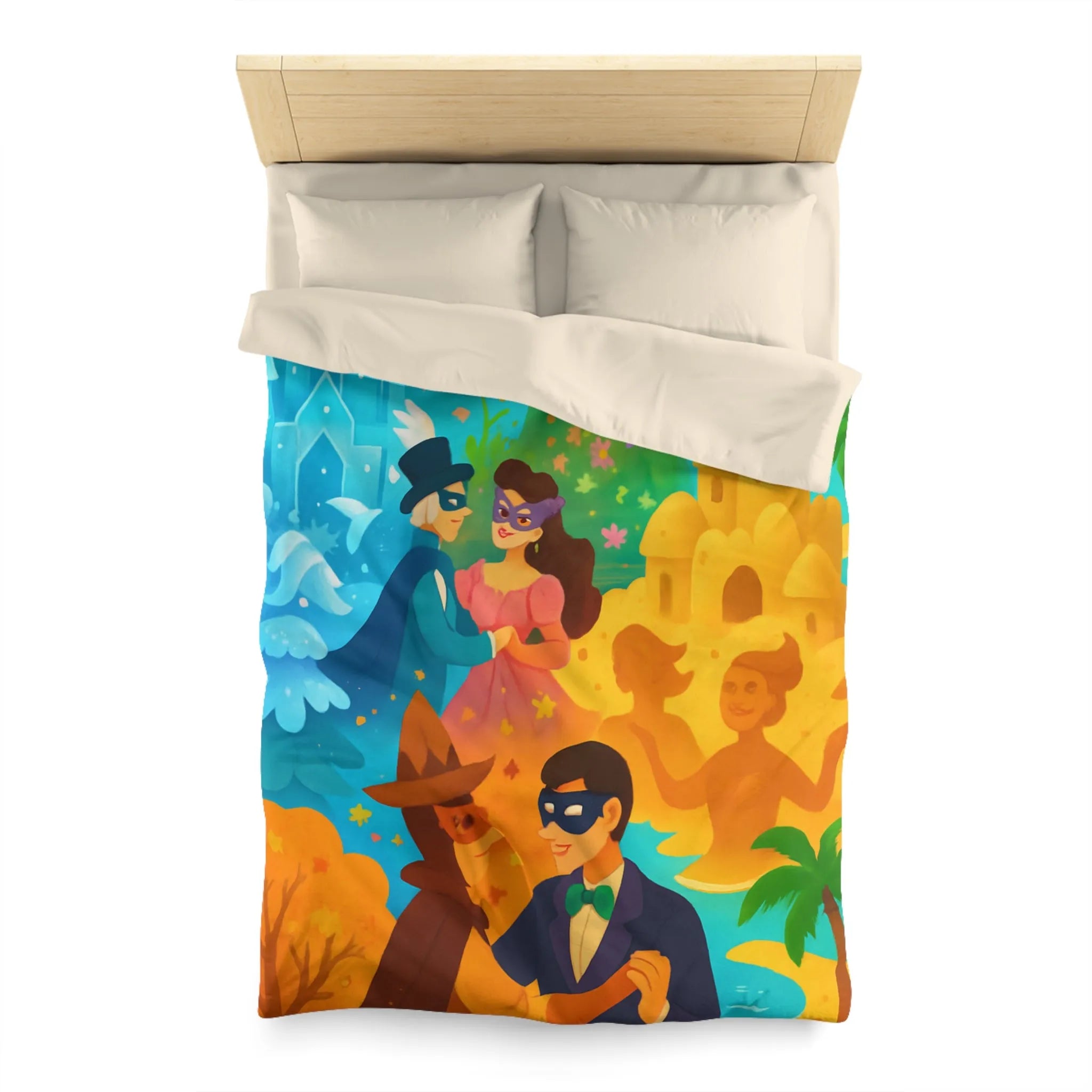 Housse de couette féerique avec papillons, fleurs et châteaux pour chambre colorée