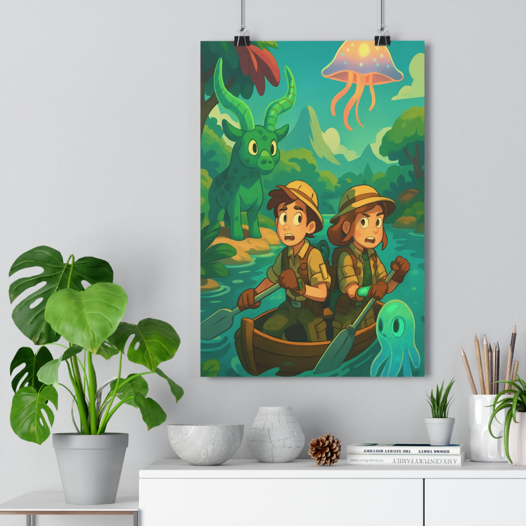 Poster décoratif aventure steampunk coloré vert orange mystique salon chambre bureau enfant unique vibrant