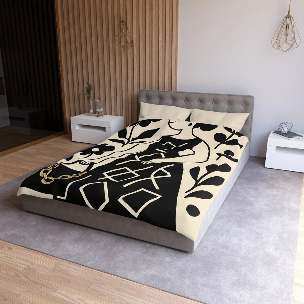 Élégant motif floral noir et blanc pour housse de couette moderne et sophistiquée