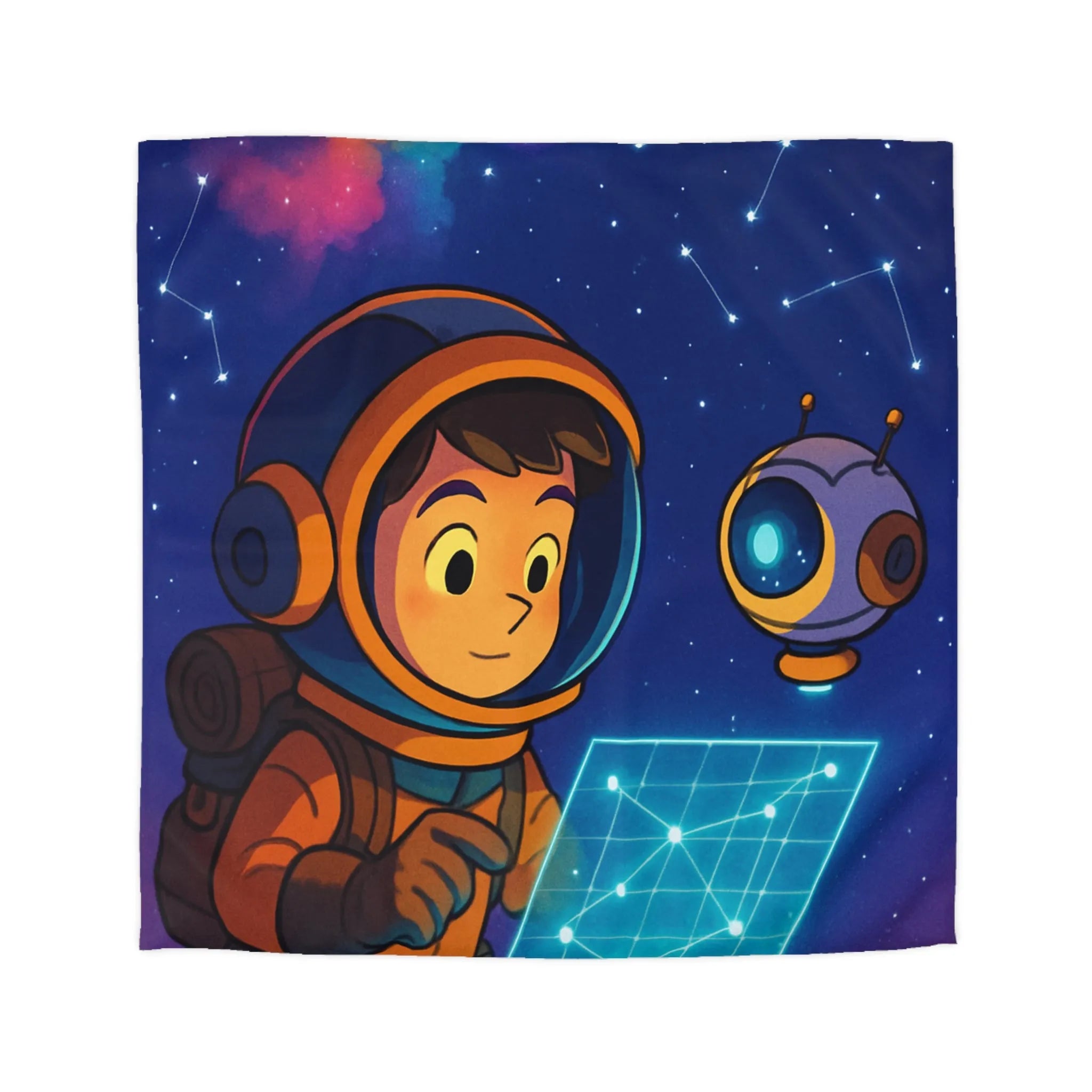 Housse de Couette Enfantine Astronaute et Robot Explorent le Ciel Étoilé Fantastique