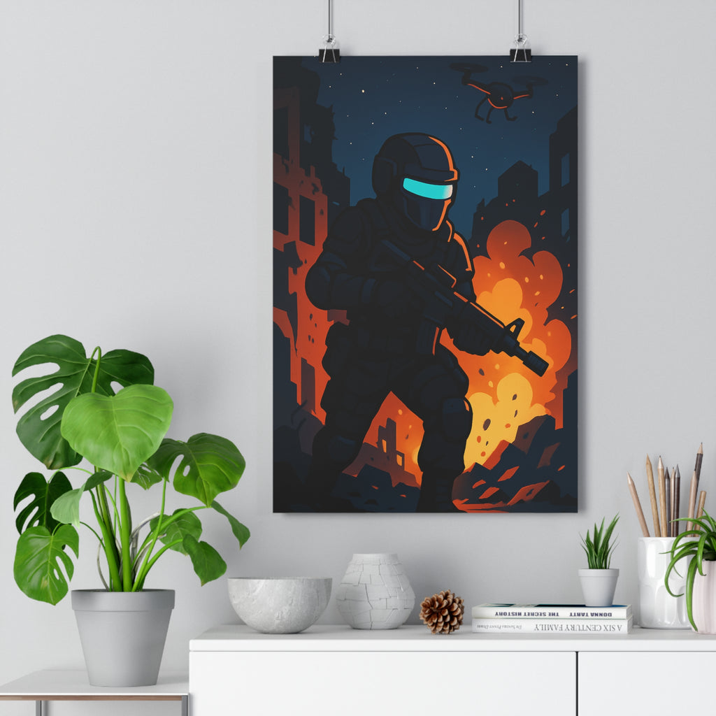 Poster décoratif intense cartoon action sombre urbain soldat aventure salon chambre tendance qualité qualité