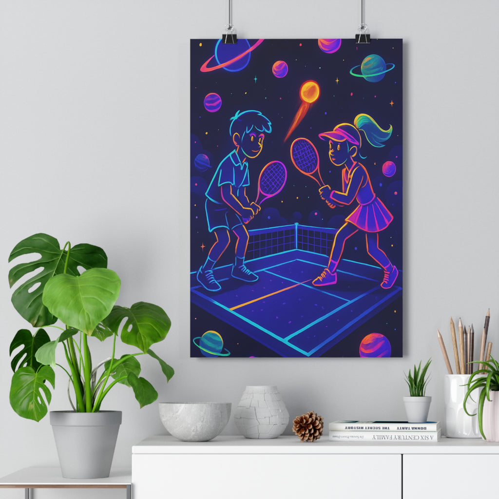 Poster décoratif futuriste tennis bleu violet orange espace magique chambre salon enfant dynamique qualité