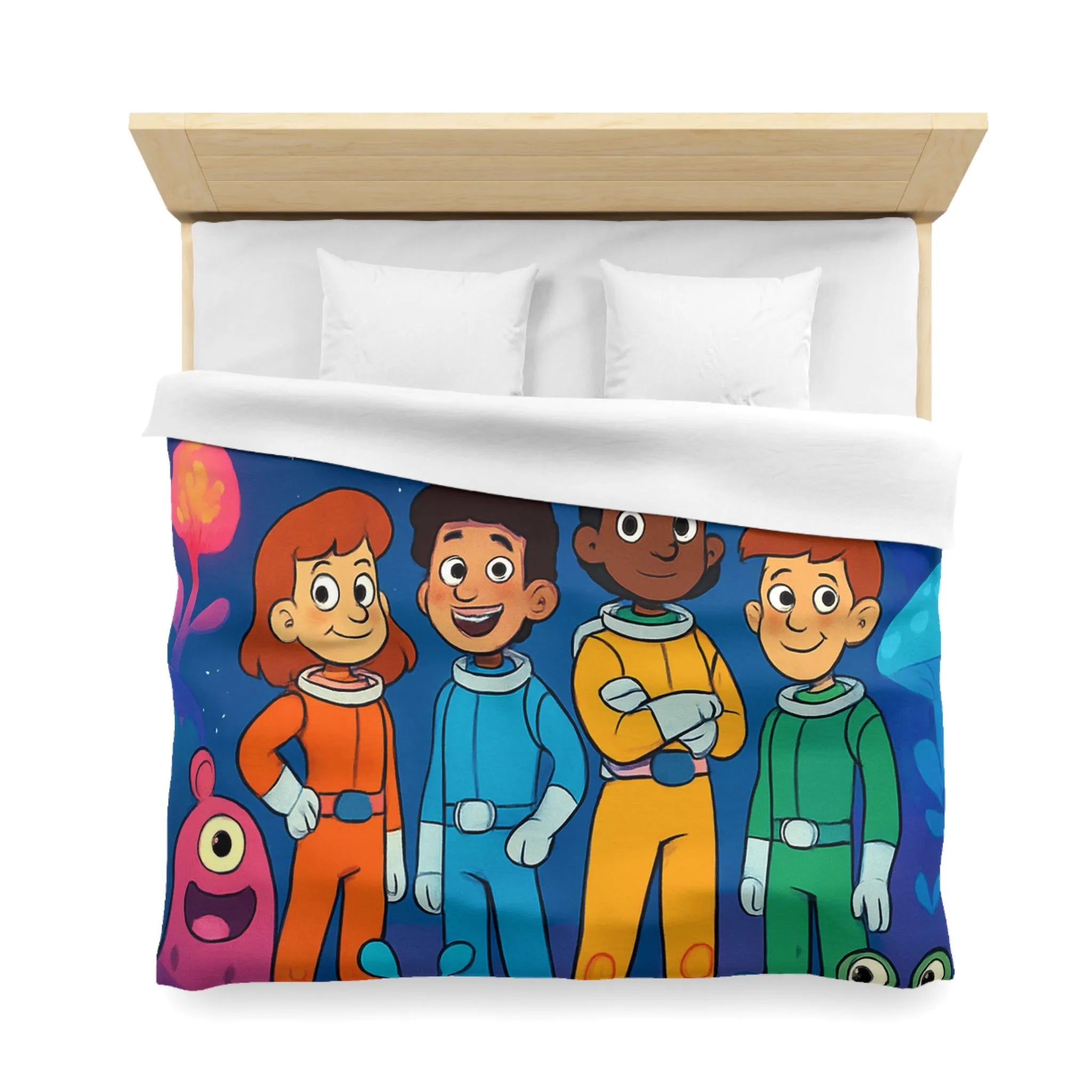 Housse de couette enfant astronaute avec planète, fusée et créatures extraterrestres colorées