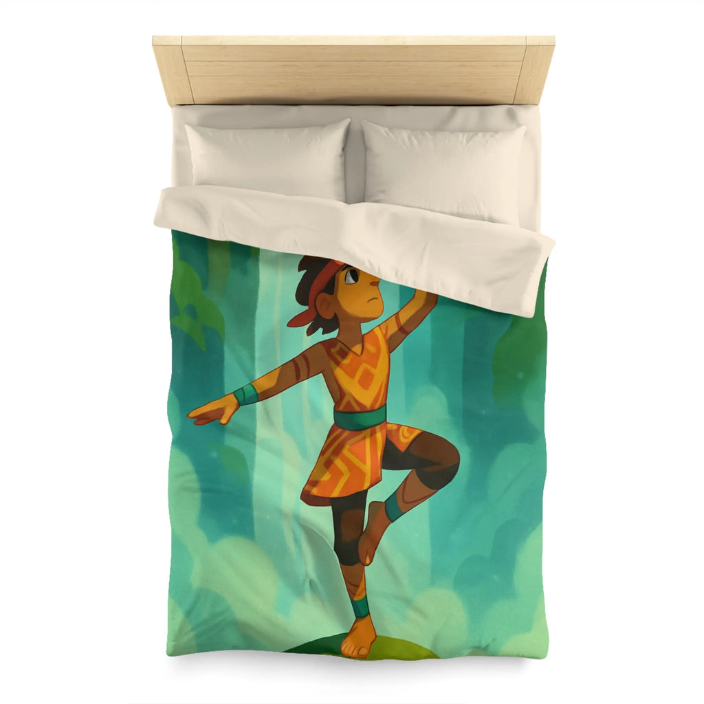 Housse de couette avec illustration de personnage tribal et cristal bleu brillant