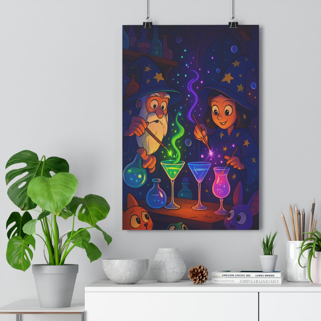 Poster décoratif mystique magique vert bleu rose bar cuisine ambiance fantastique féerique format 30x46