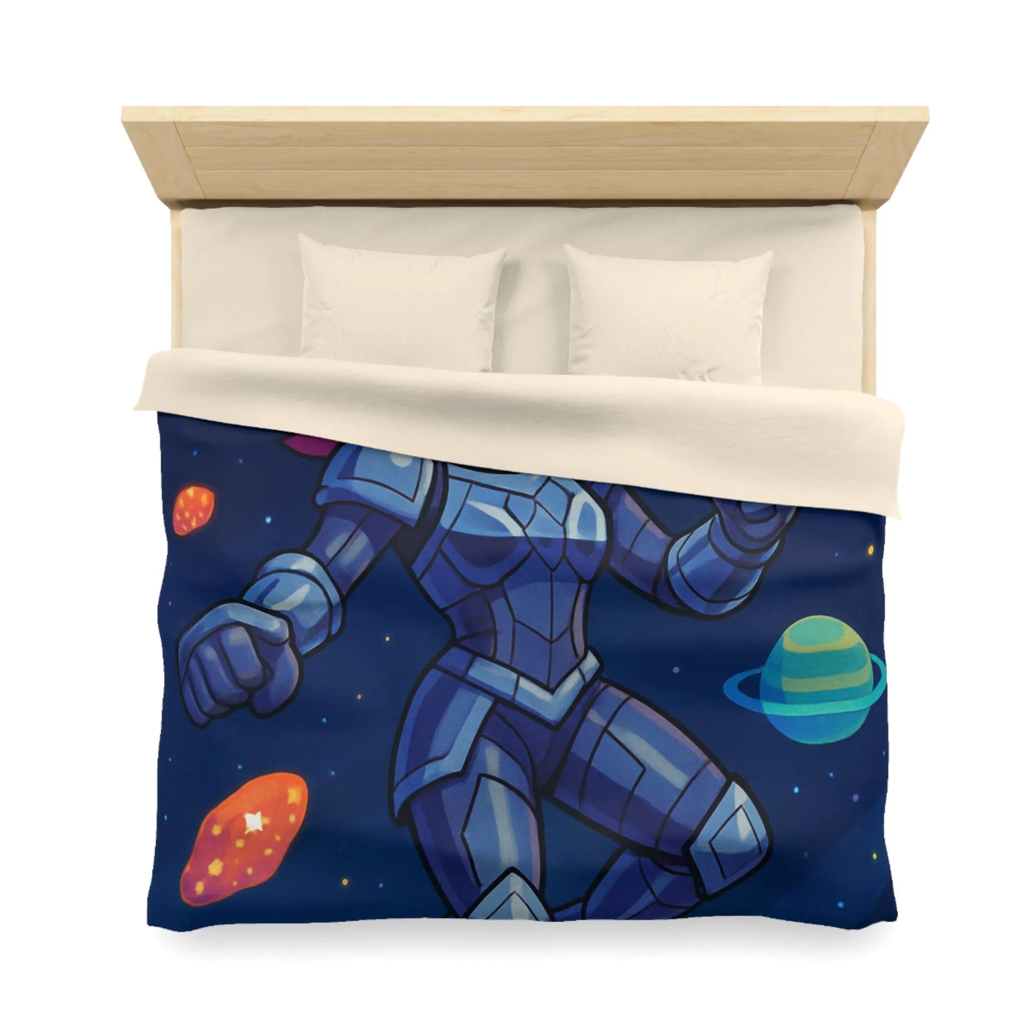 Housse de couette astronaute colorée avec planètes et étoiles thème aventure spatiale