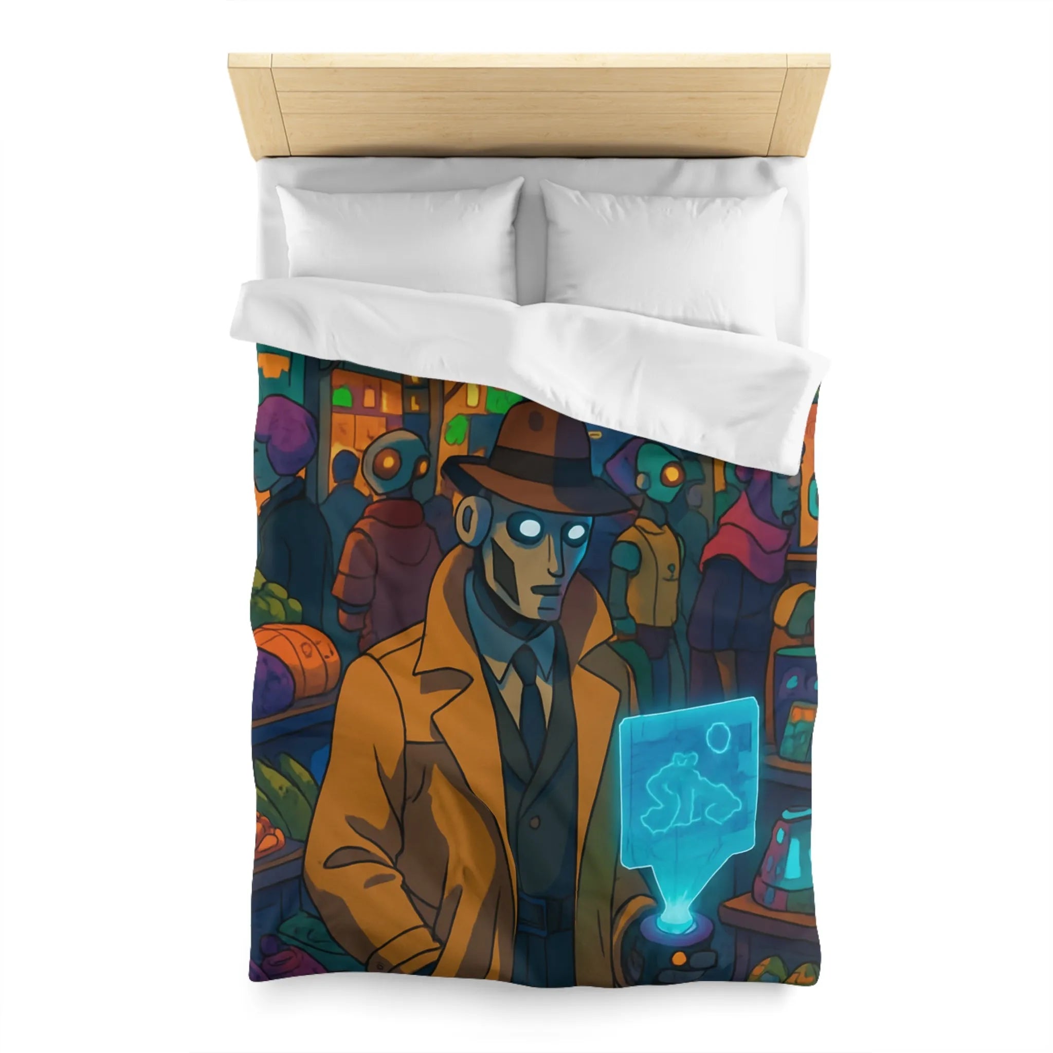 Explorez l'univers rétro-futuriste avec cette housse de couette robotique élégante et colorée