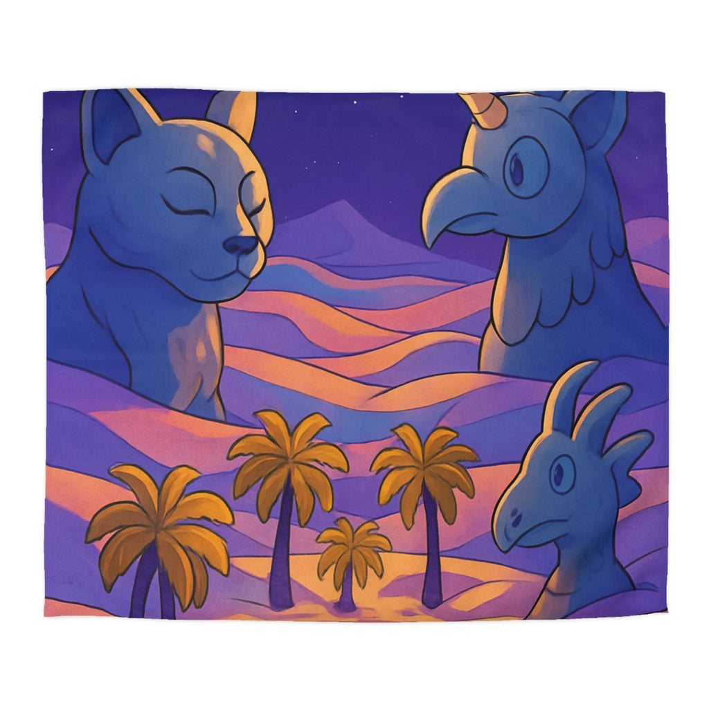 Housse de Couette Fantaisie Animaux Mystiques Sous Lune et Palmiers Étoilés