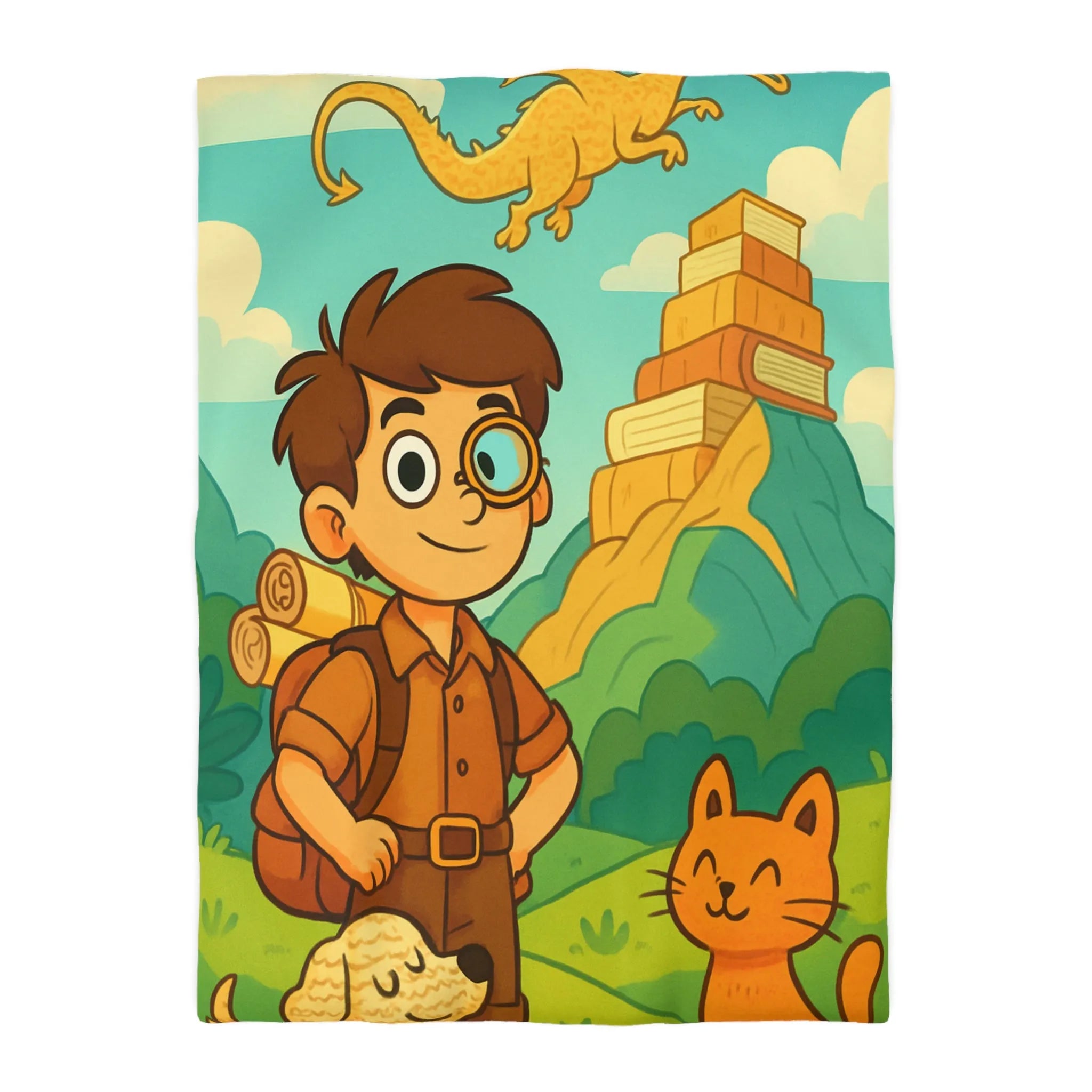 Housse de Couette Enfant Aventure avec Dragon et Animaux pour Voyage Imaginaire