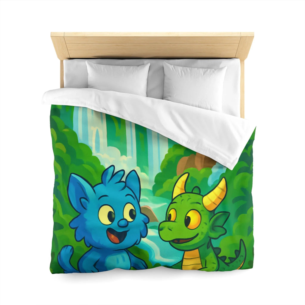 Housse de Couette Fantaisie Enfants Avec Animaux et Paysage Magique Coloré Vert et Bleu