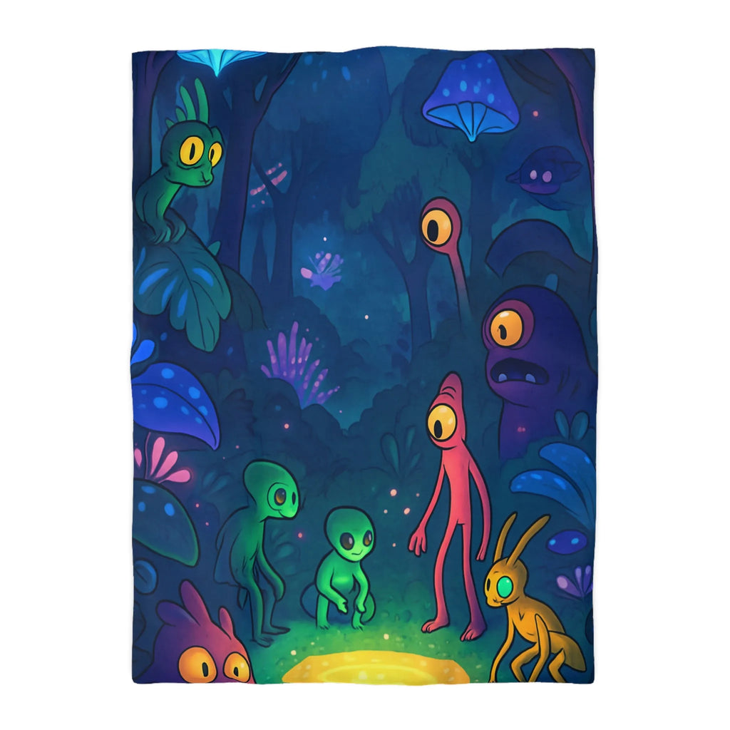 Housse de couette forêt magique avec créatures fantastiques et éclairage féérique luminescent