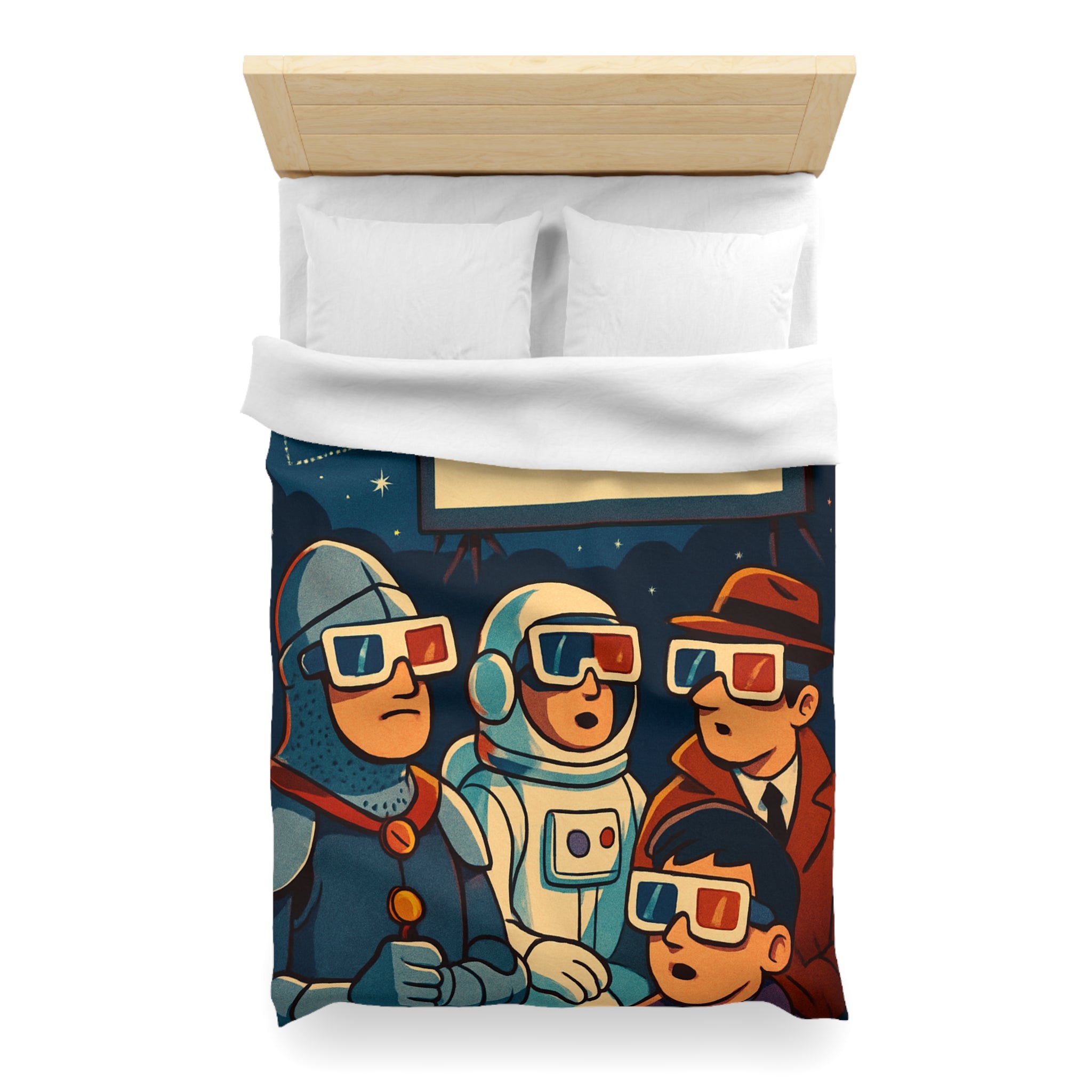 Housse de Couette Unique Inspirée Cinéma Rétro Avec Personnages Insolites Regardant Écran