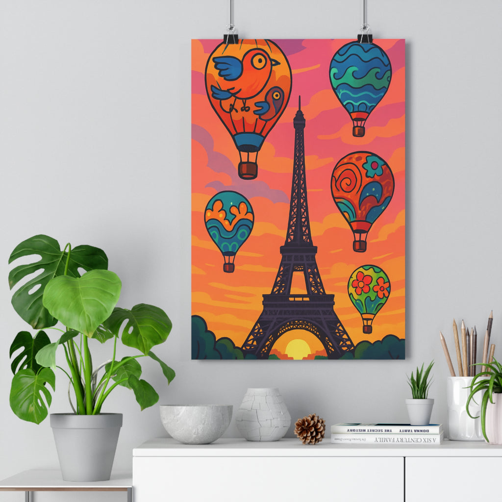 Poster décoratif montgolfières colorées cartoon moderne joyeux salon chambre bureau 30x46 dynamique fantaisie qualité