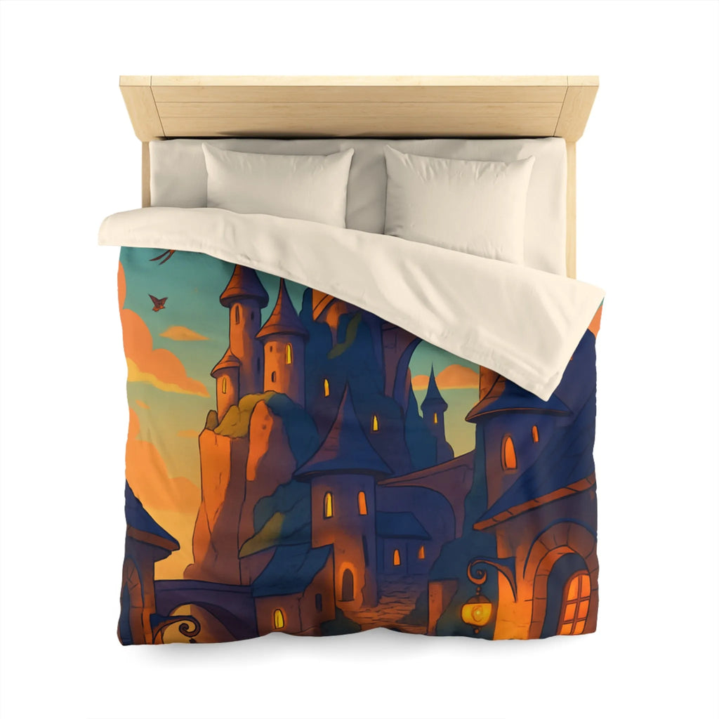 Housse de couette magique avec château féérique et créatures volantes pour rêve enchanté