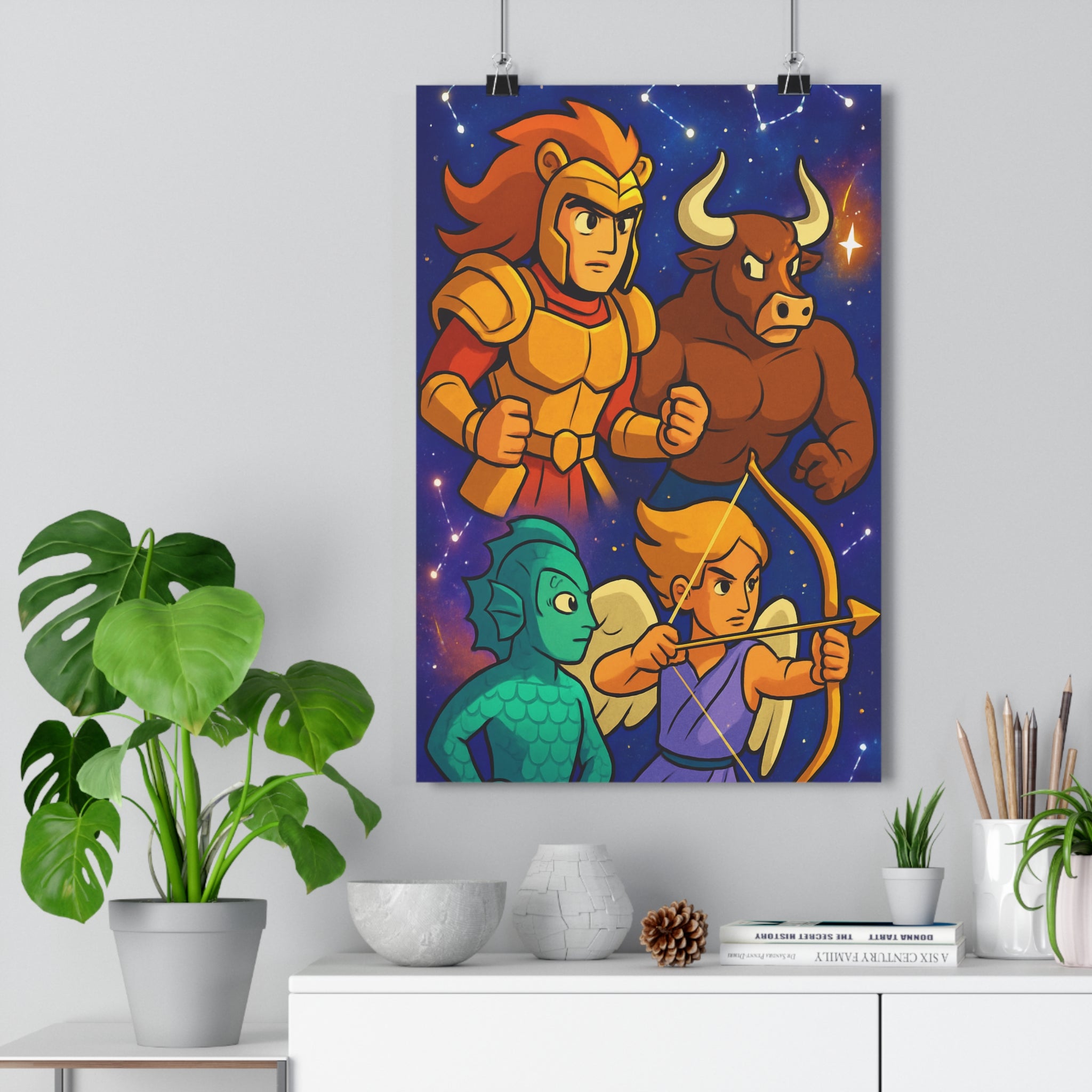 Poster décoratif anime mystique bleu nuit salon chambre héros zodiaque constellation étoilé aventure fantastique