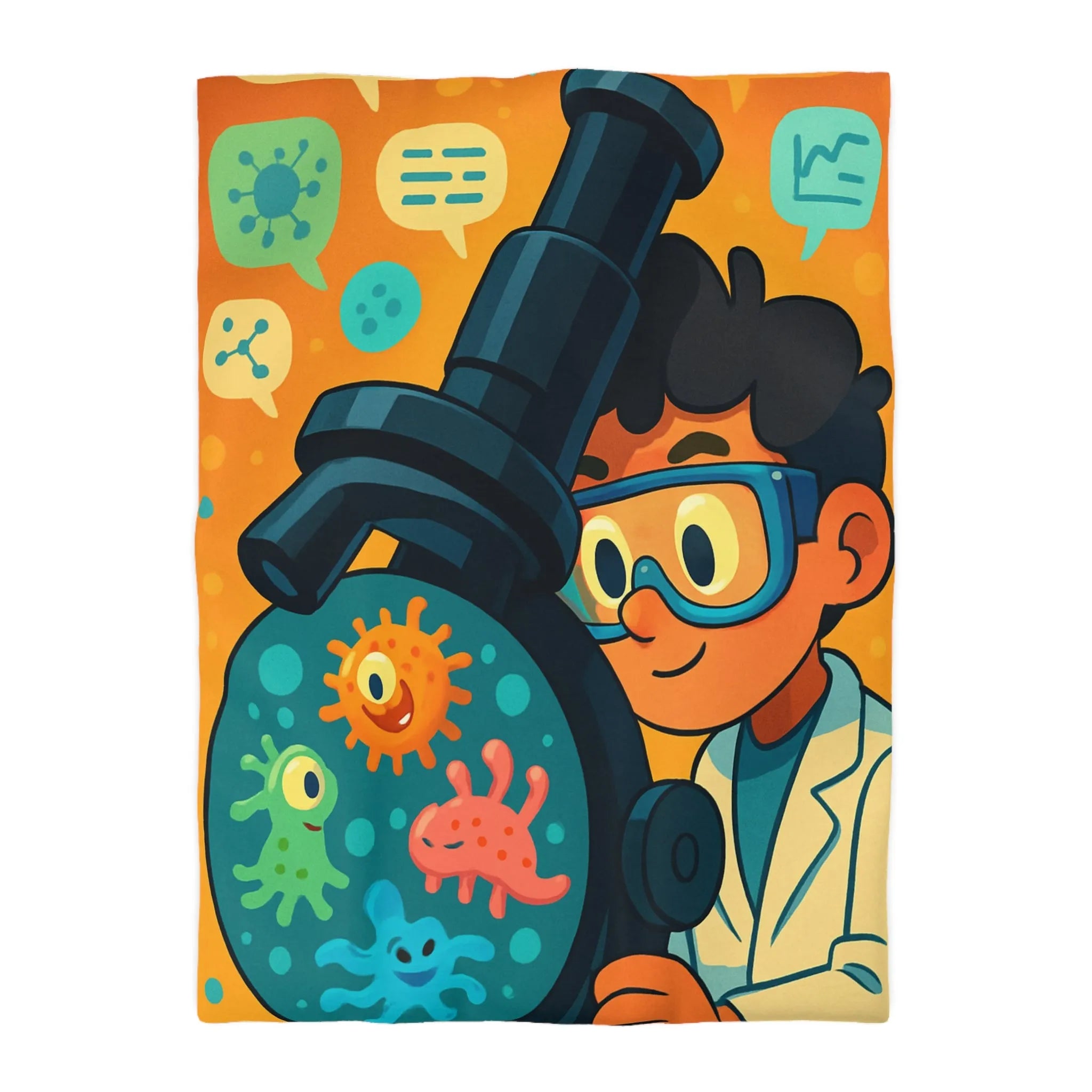 Housse de couette colorée avec jeunes scientifiques et microscope amusant pour enfants