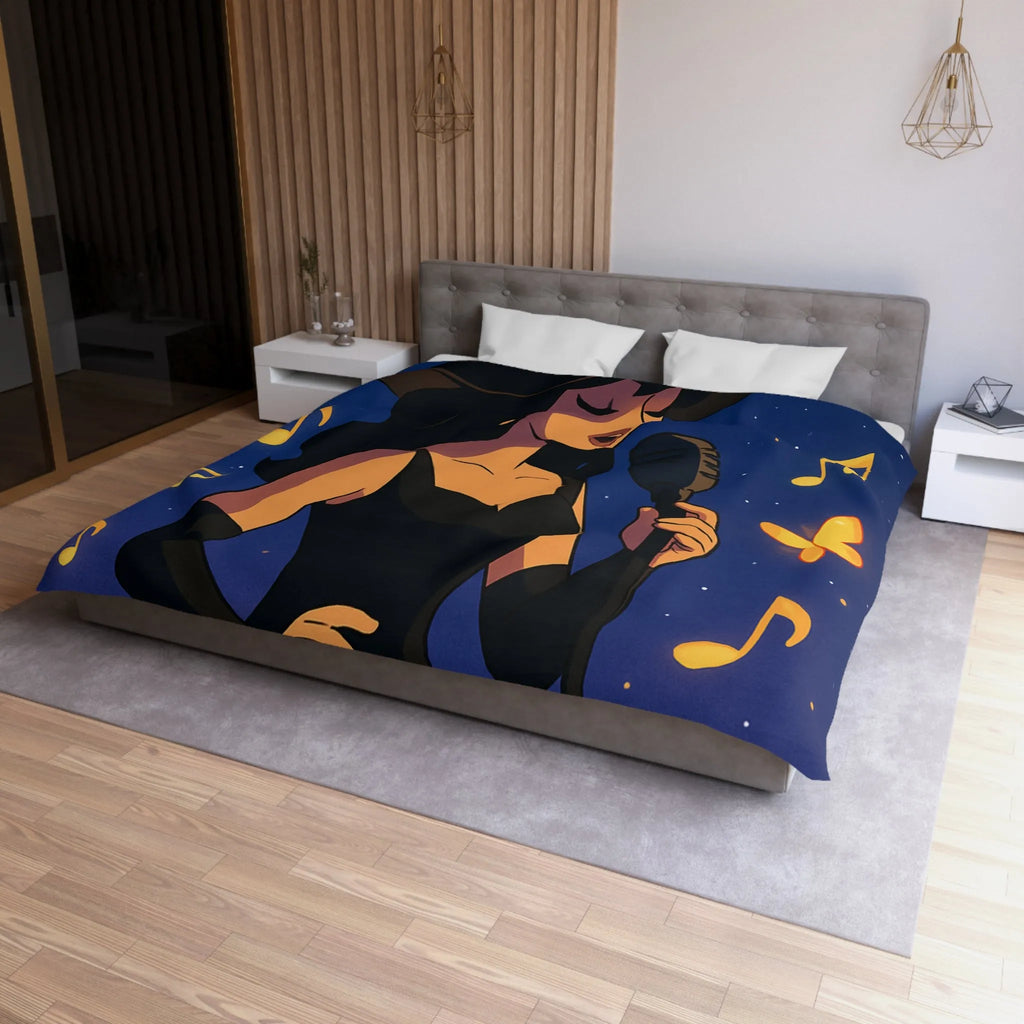 Élégant design musicien nocturne avec notes dorées et papillons sur fond étoilé bleu