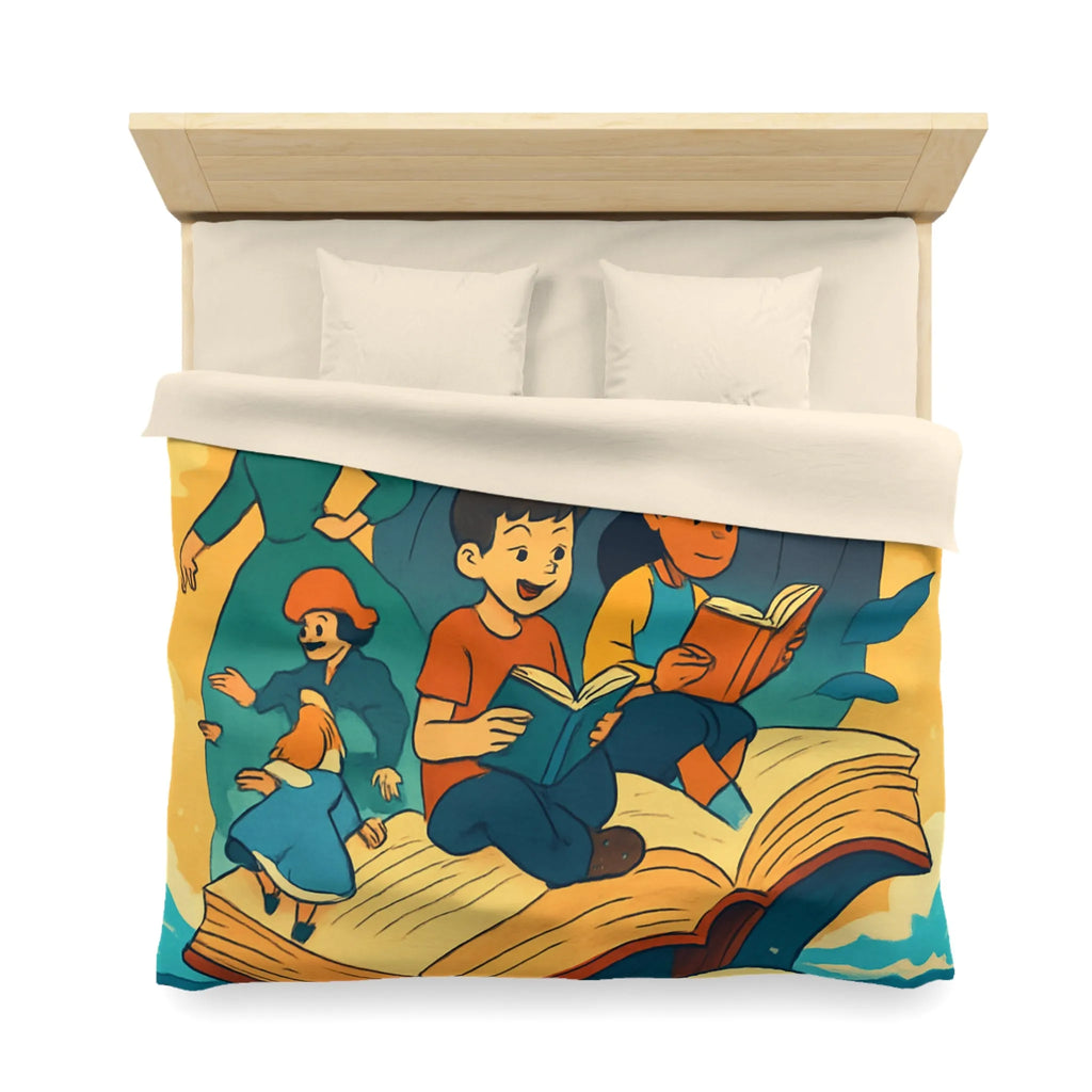 Housse de couette enfant rêve fantastique avec livre, vagues et personnages imaginaires