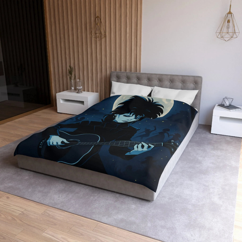Housse de Couette Gothique avec Musicien à la Guitare Devant Pleine Lune Mystique