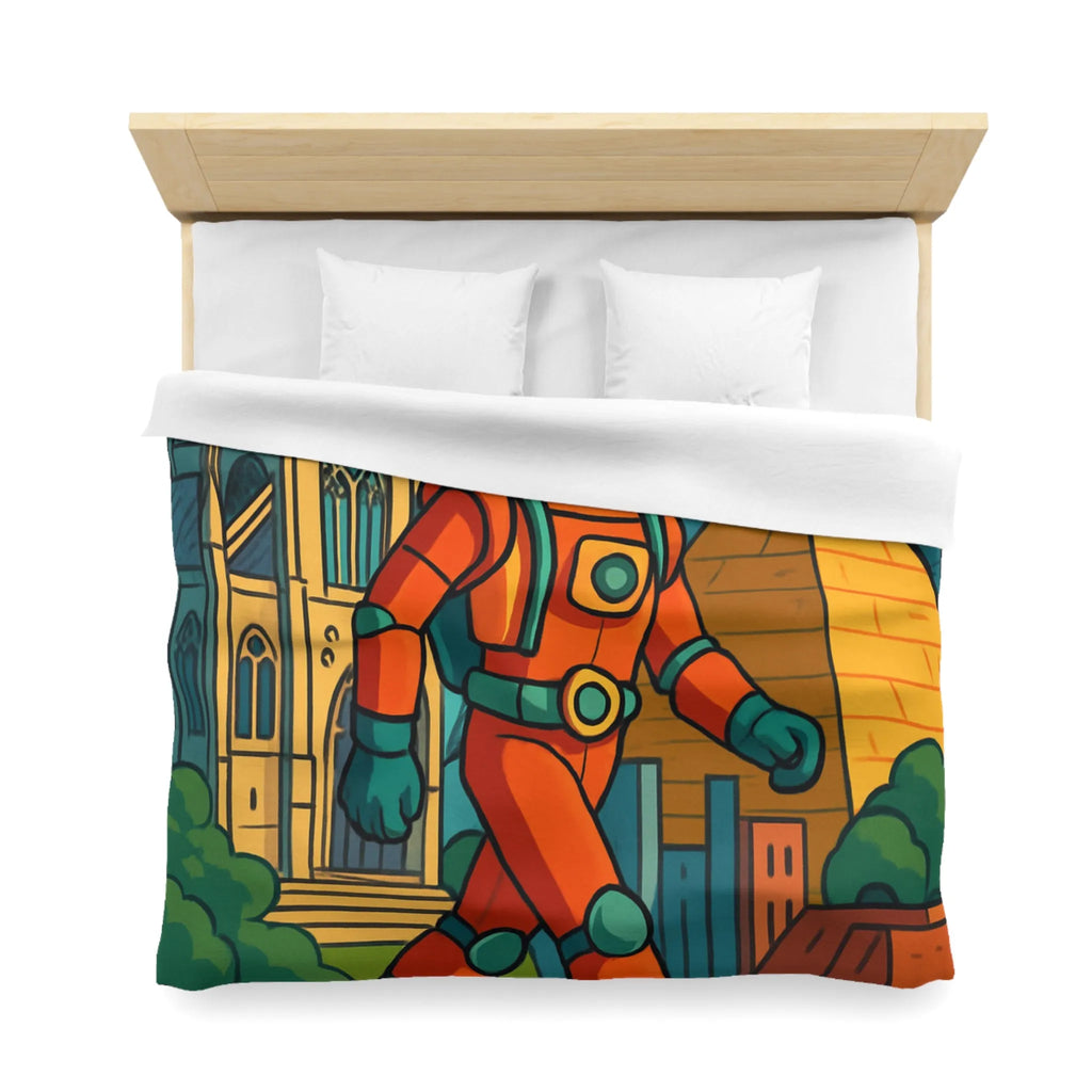 Housse de Couette Astronaute avec Paysages Urbains et Architecturaux, Couleurs Vives et Design Moderne