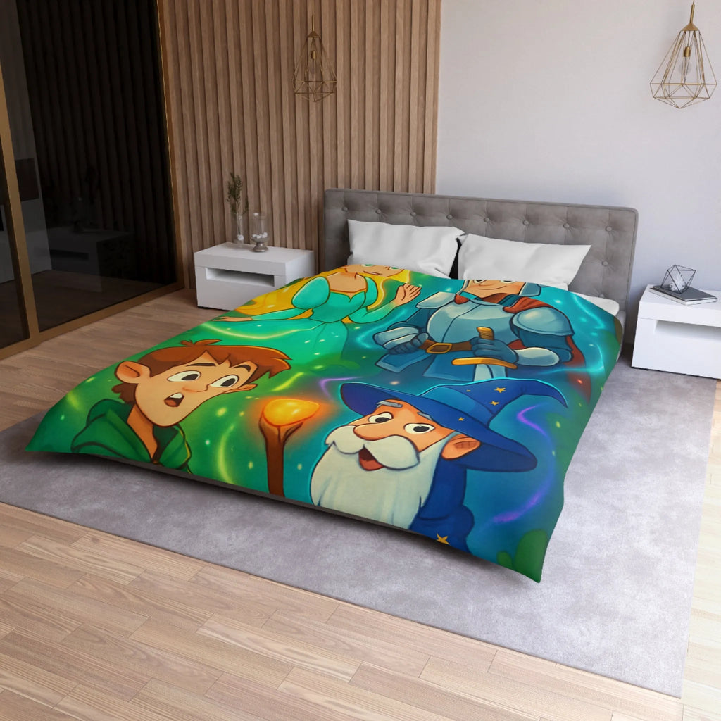 Housse de couette avec chevalier, magicien, princesse et elfes pour chambre enfant