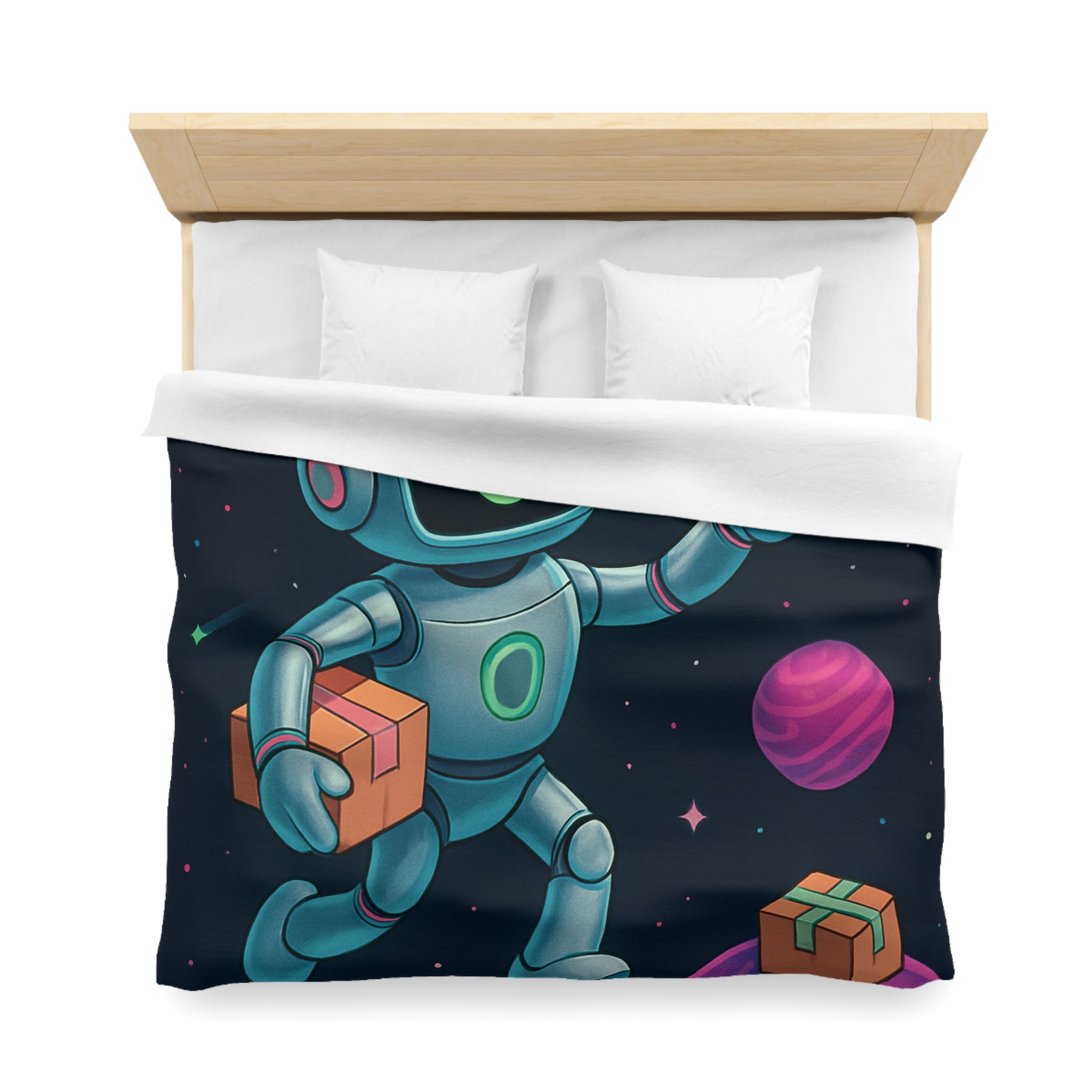 Housse de Couette Spatiale avec Robot Jovial et Planètes Colorées pour Enfants