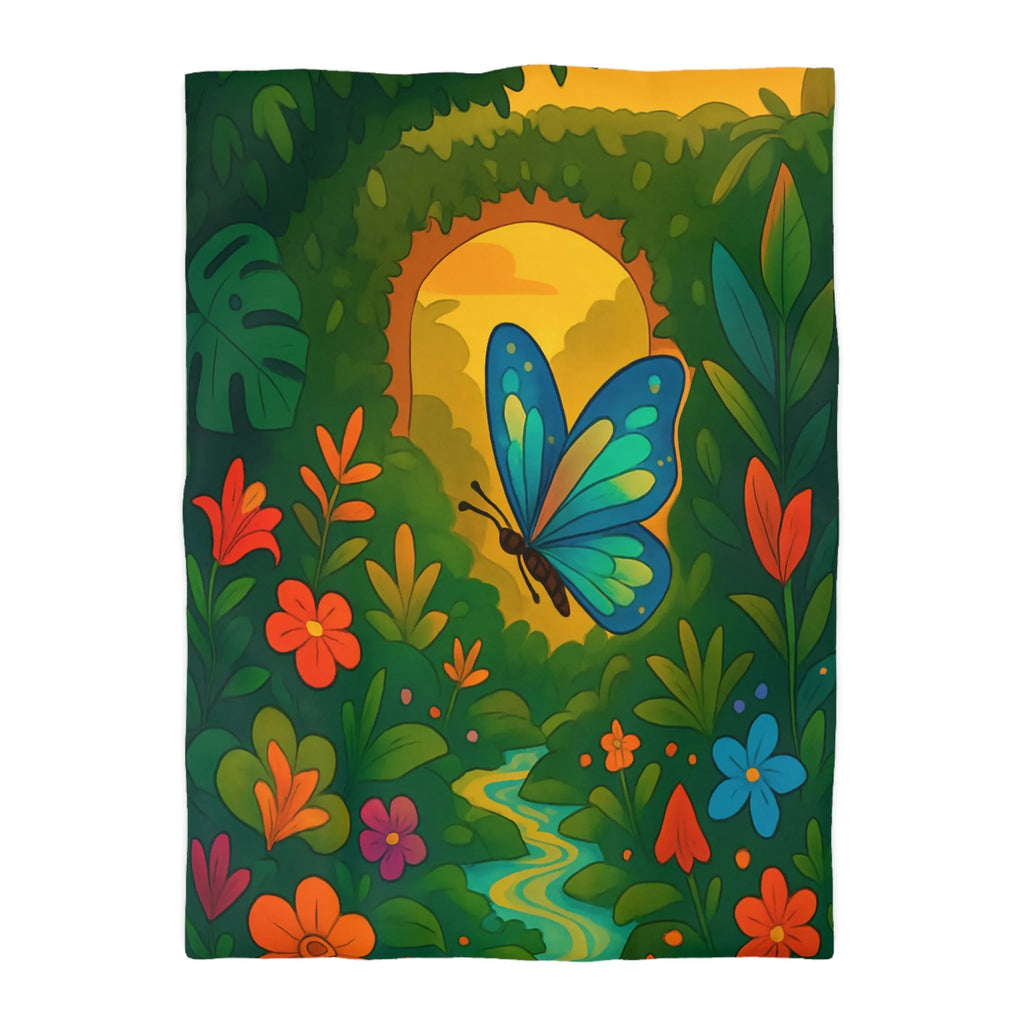 Housse de Couette avec Papillon et Jungle Colorée pour Chambre Enfant Éclatante Nature