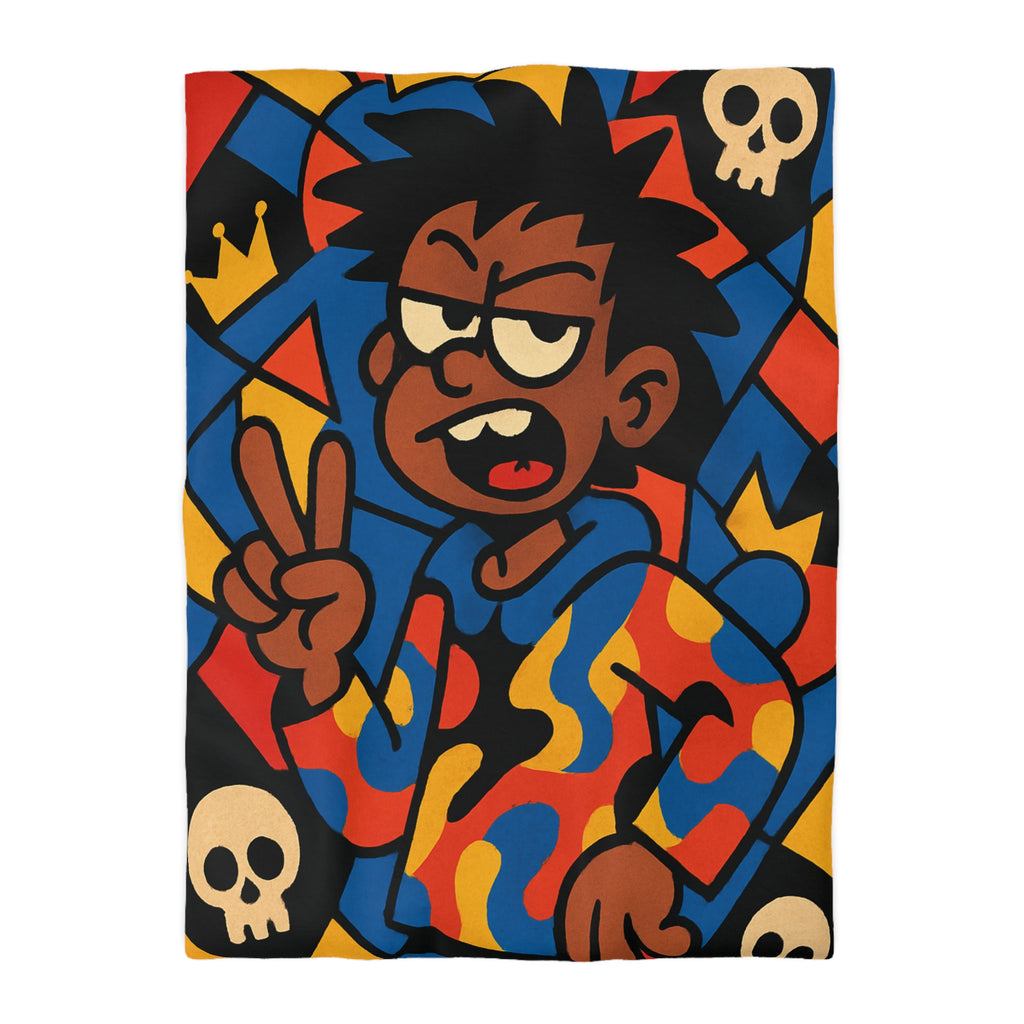 Housse de Couette Vibrante avec Motifs de Crânes et Couronnes pour Adolescents Créatifs