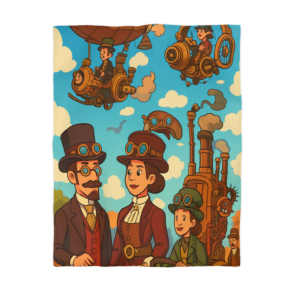 Housse de couette style rétro avec motifs steampunk et engins volants artistiques