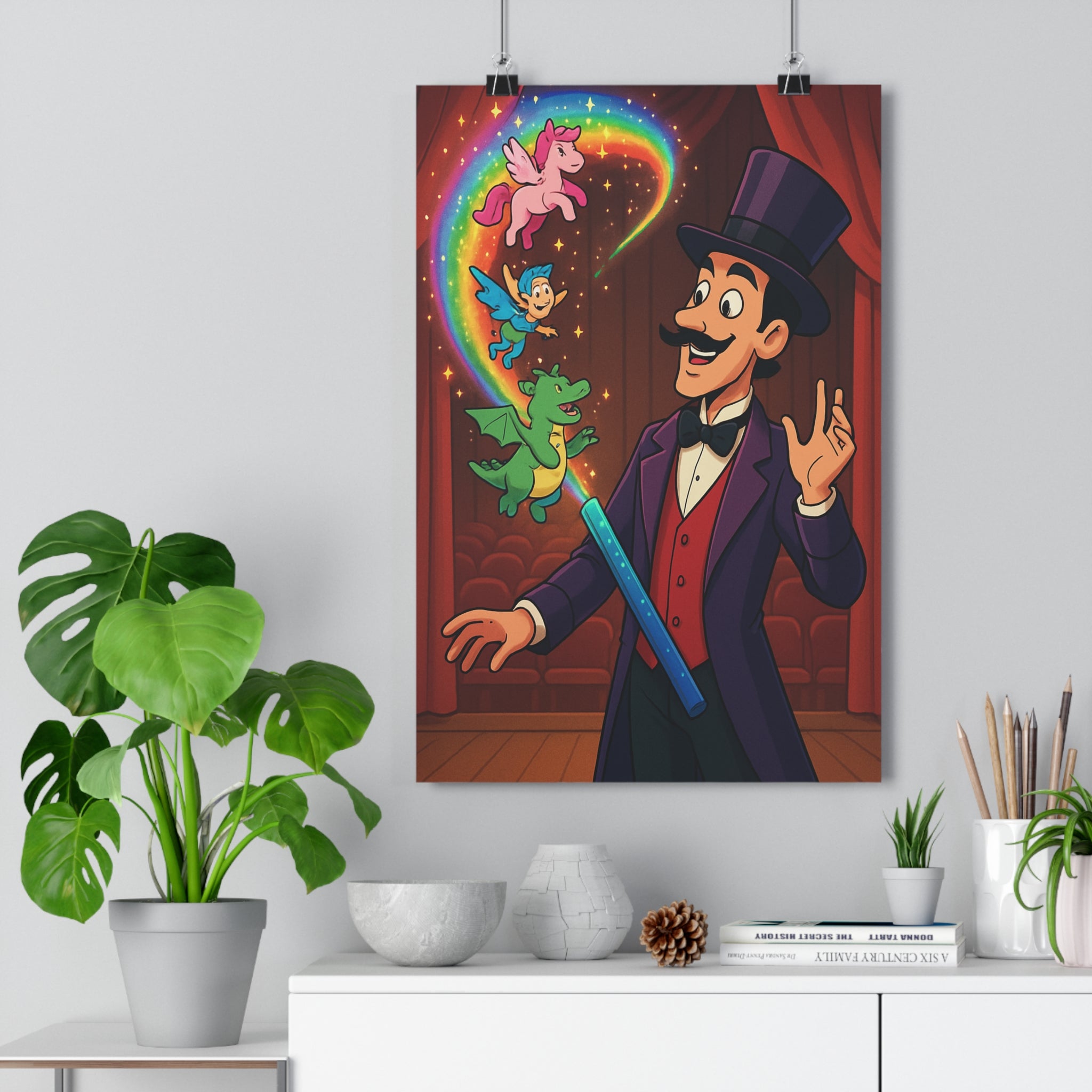 Poster décoratif enchanteur magique violet anime joyeux créatures fantastiques chambre enfant arcenciel coloré qualité