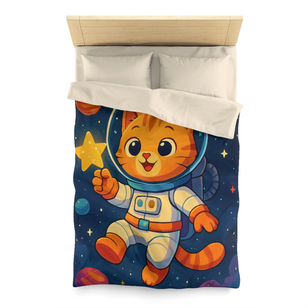 Housse de Couette avec Chat Astronaute et Étoiles dans Espace Coloré pour Enfants