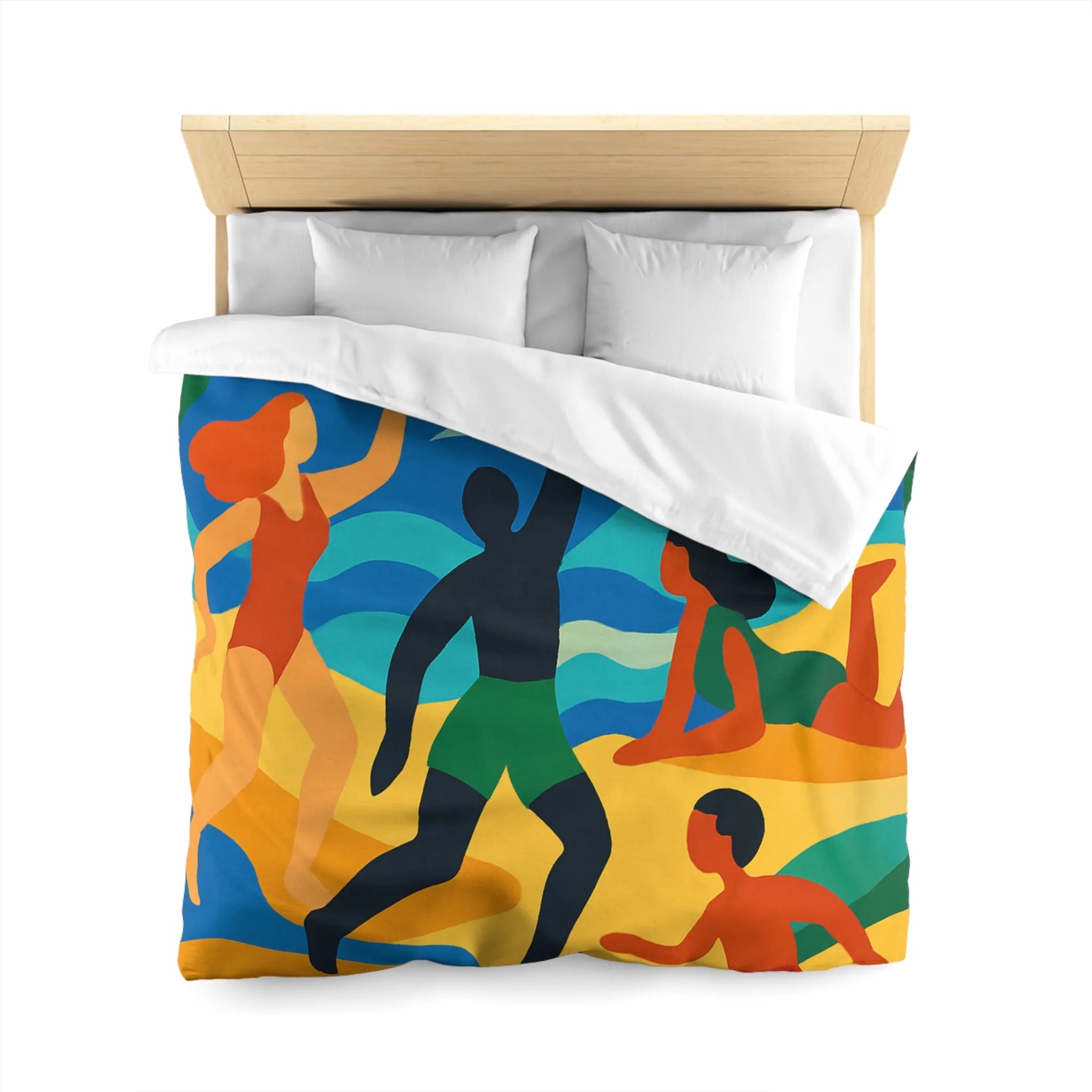 Housse de Couette Colorée Motif Plage Tropicale avec Palmiers et Activités Ludiques