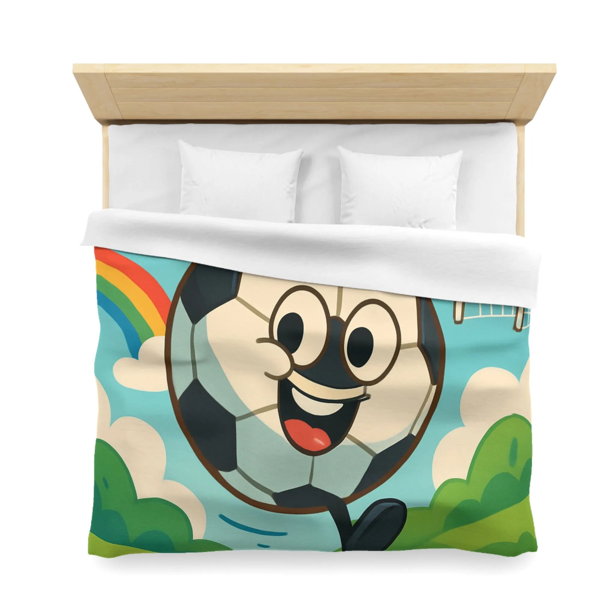 Housse de Couette Enfant Joyeuse avec Ballon de Foot et Arc-en-ciel Coloré