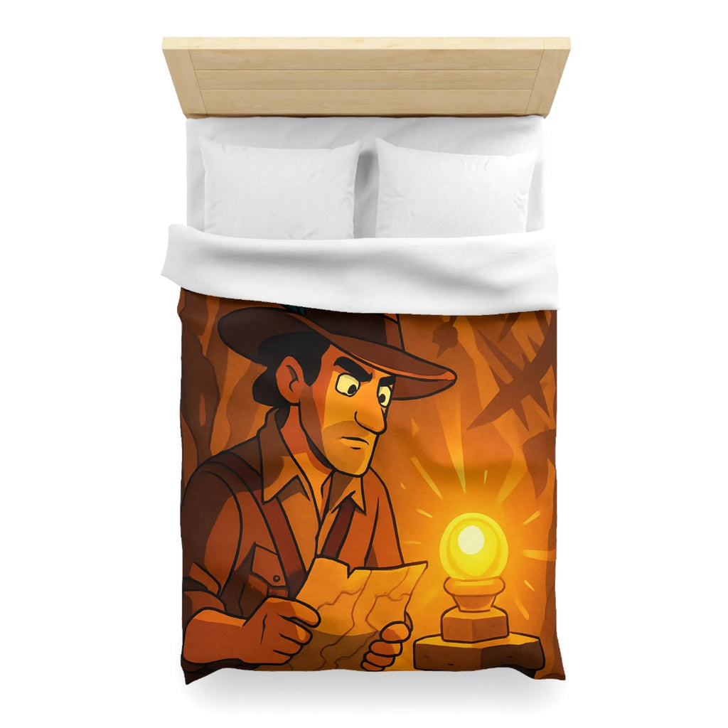 Housse de couette exploration mystérieuse avec lumière dorée et carte ancienne