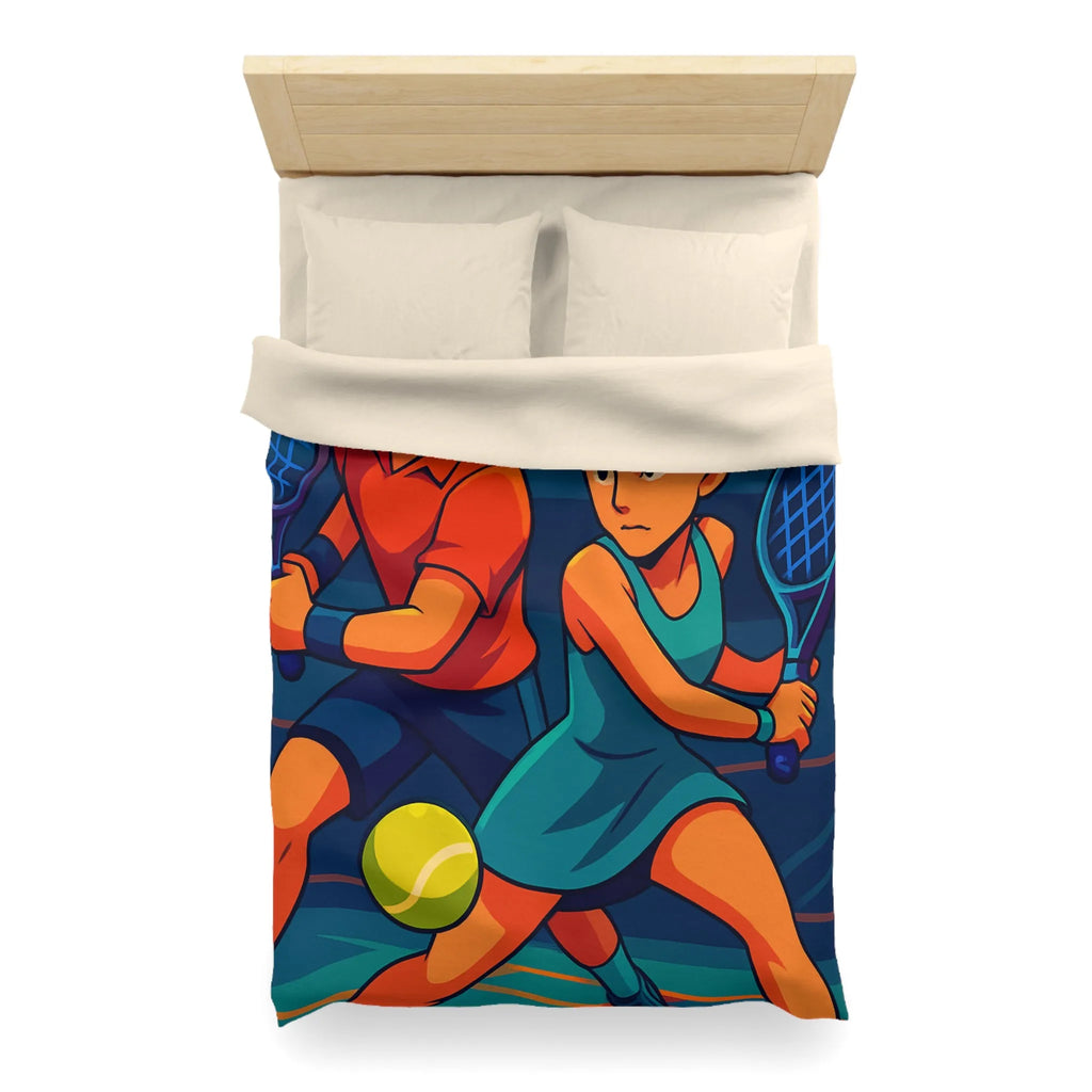 Housse de couette dynamique avec joueurs de tennis en style vectoriel coloré et moderne