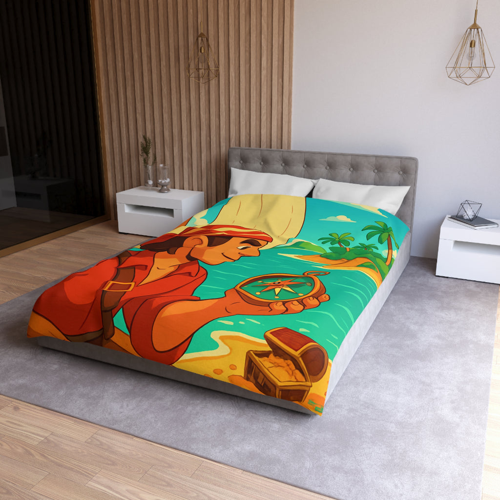 Housse de Couette Pirate Aventure avec Boussole et Trésor Île Ensoleillée