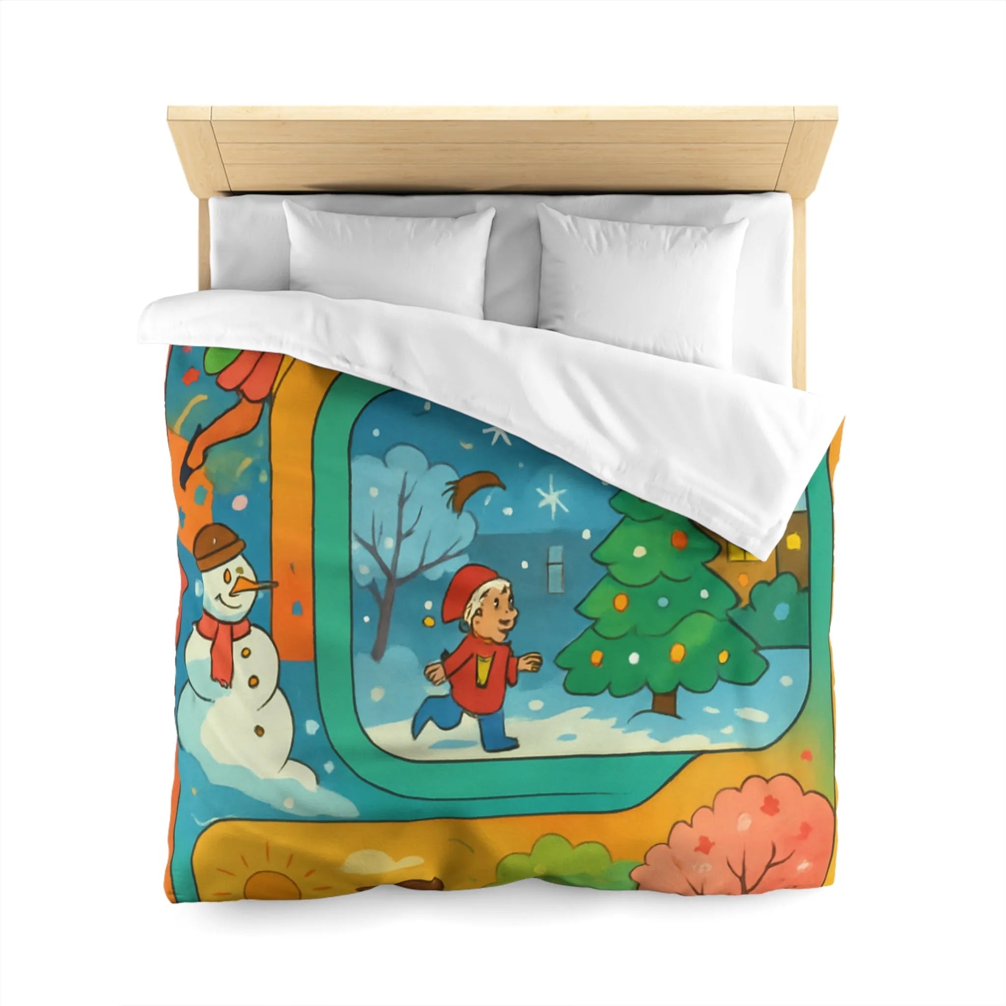 Housse de couette colorée illustrant quatre saisons et festivités pour enfants