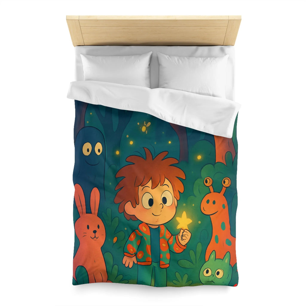 Housse de couette colorée forêt enchantée dessin animé, enfants et animaux magiques