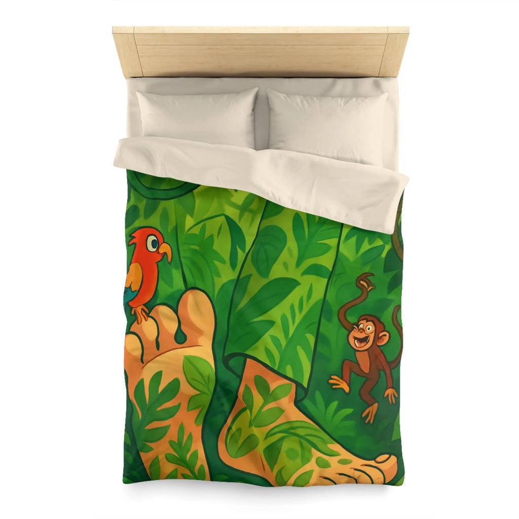 Housse de couette jungle colorée avec singes joyeux et perroquet exotique