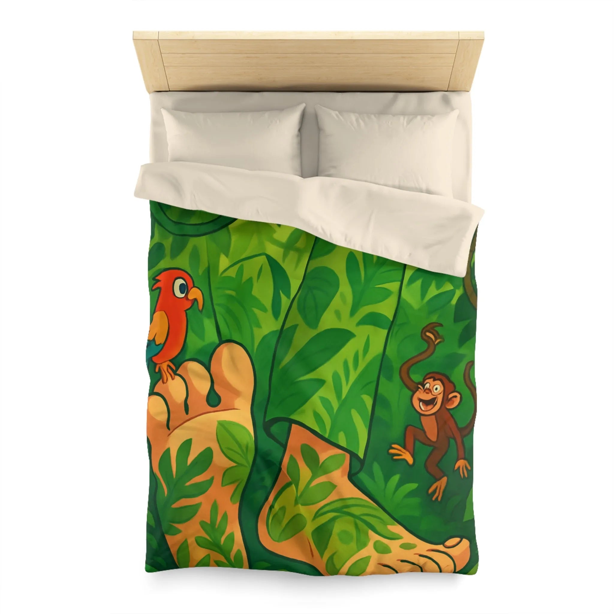 Housse de couette jungle colorée avec singes joyeux et perroquet exotique