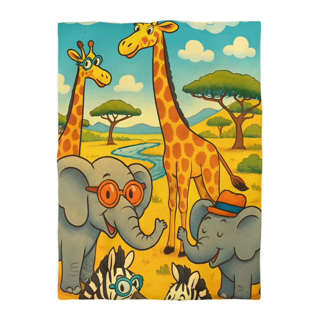 Housse de couette colorée avec animaux de la savane pour chambre d'enfant joyeuse