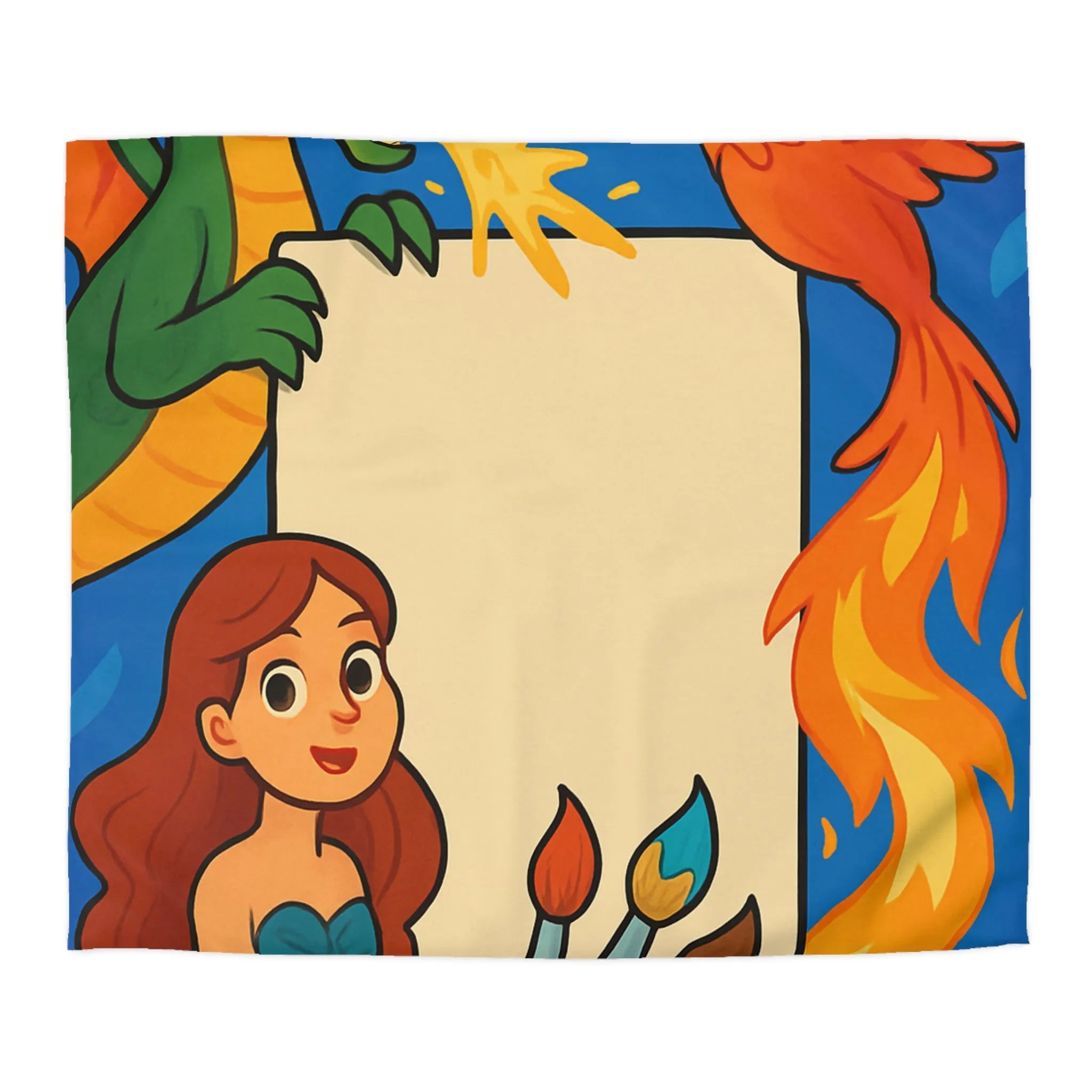 Housse de couette avec dragon, sirène et phénix pour chambre d'enfant artistique