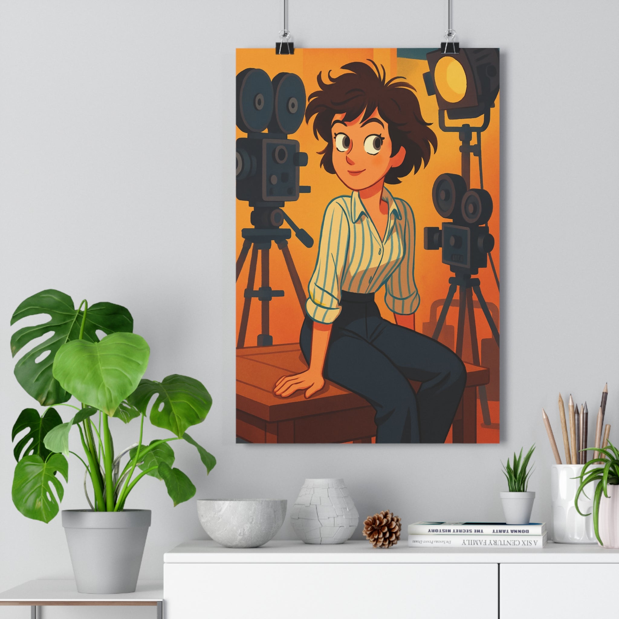 Poster décoratif rétro noir blanc artistique jeune femme cinéma salon bureau tendance unique qualité