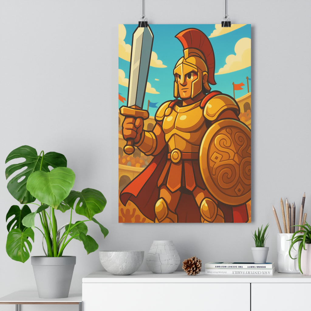Poster décoratif gladiateur rouge doré cartoon aventure salon chambre dynamique héroïque élégant épique antique