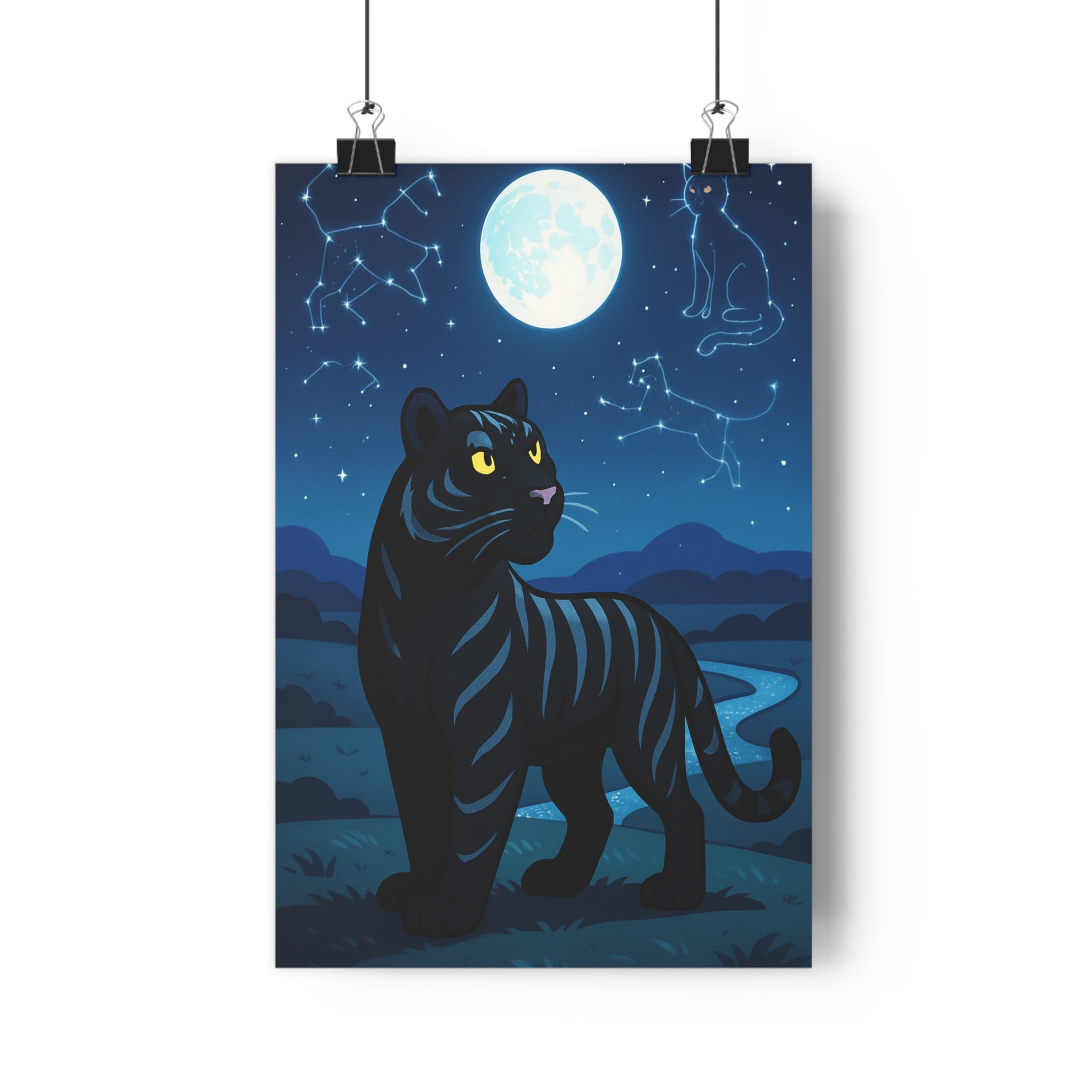 Poster décoratif tigre nocturne bleu noir mystique ambiance magique salon chambre élégant tendance qualité