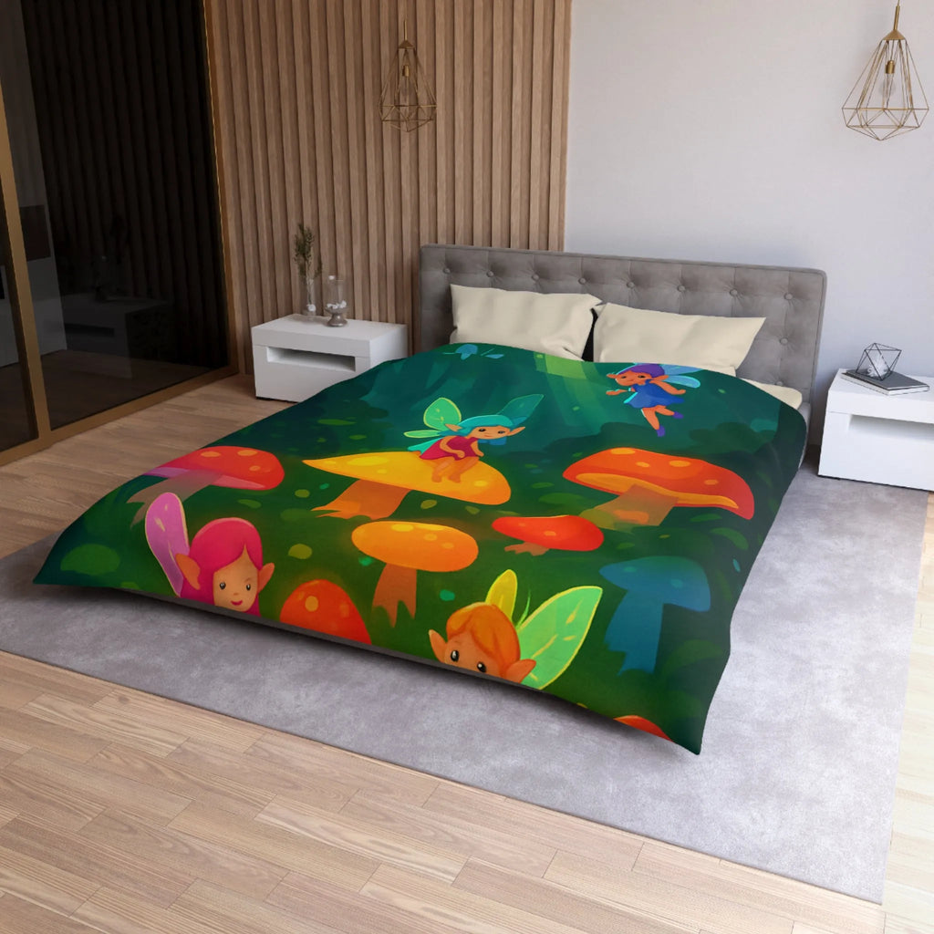 Enchantez Votre Chambre avec Housse de Couette Fées Colorées et Champignons Magiques