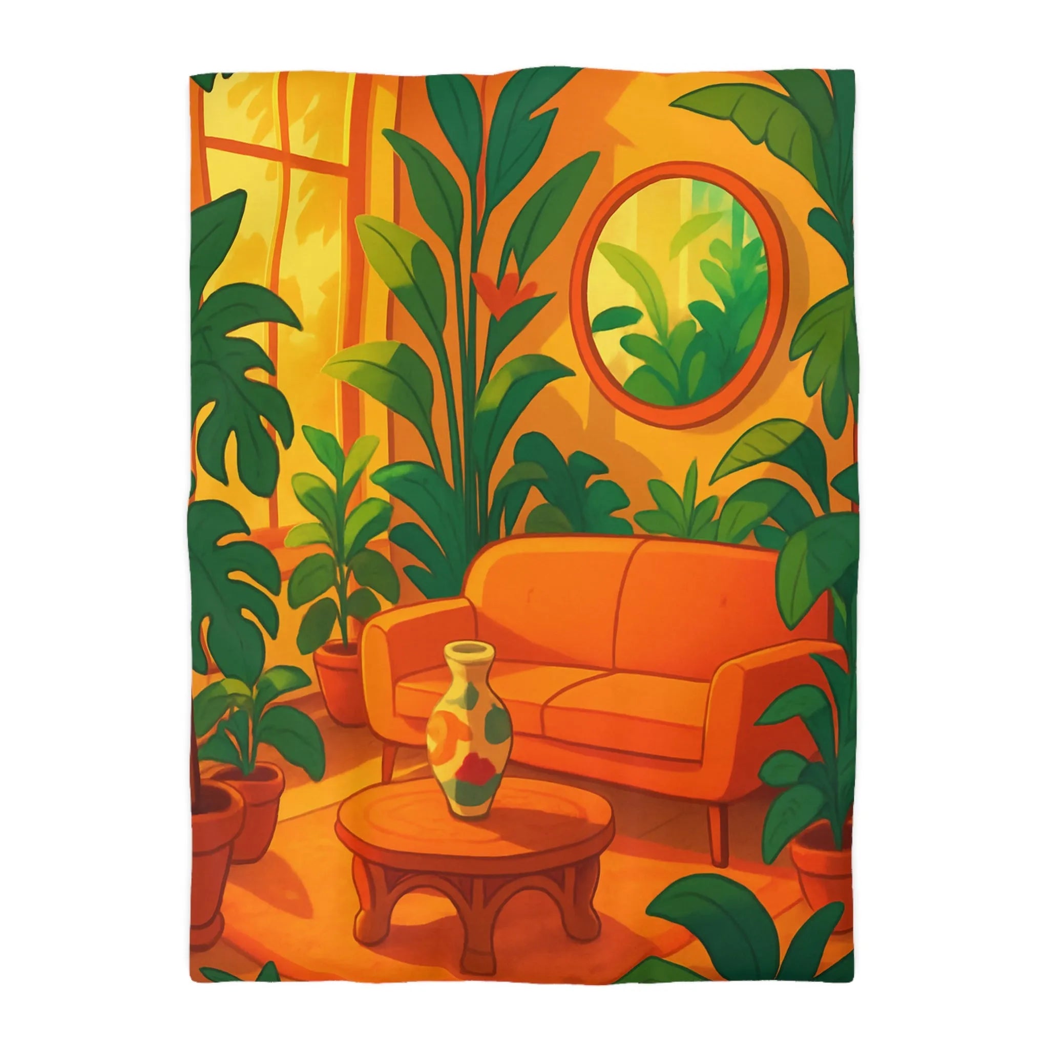 Housse de couette avec motif jungle moderne, ambiance chaleureuse et couleurs éclatantes