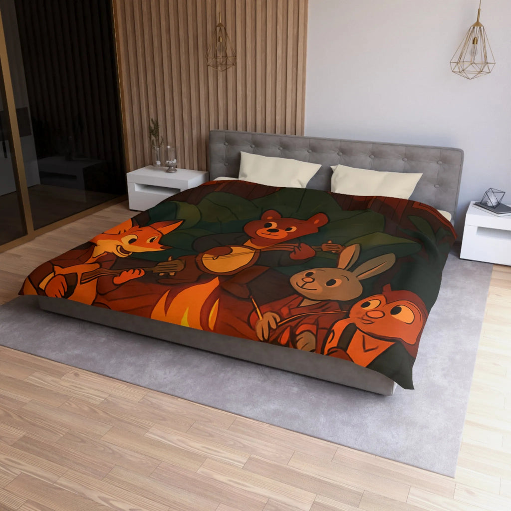 Housse de Couette Animaux Musiciens Autour Feu de Camp Ambiance Cosy pour Chambre Enfant