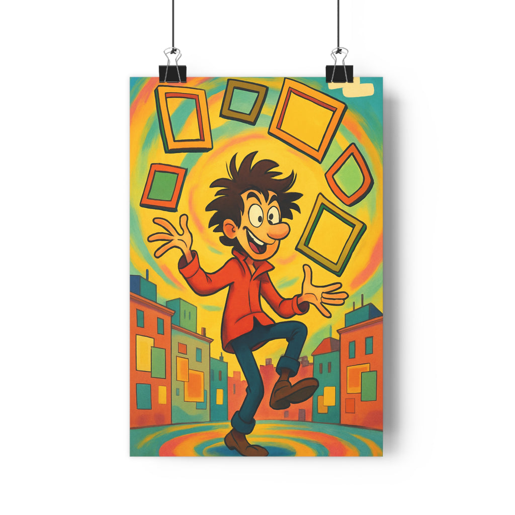 Poster décoratif dynamique cartoon jaune orange bleu joyeux salon chambre enfant bureau créatif vibrant